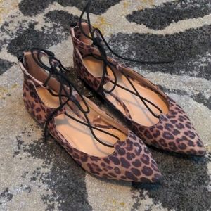 Lace up animal print flats